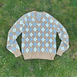 Vintage Clothes Lion Argyle Multicolor Pullover V-Neck Sweater Men’s L USA Made